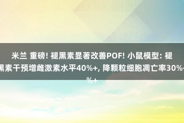米兰 重磅! 褪黑素显著改善POF! 小鼠模型: 褪黑素干预增雌激素水平40%+, 降颗粒细胞凋亡率30%+