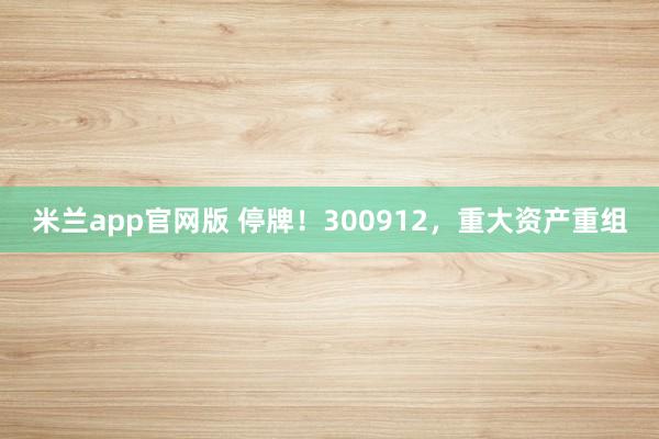 米兰app官网版 停牌！300912，重大资产重组